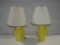 Pair Of Vintage Yellow Ceramic Lamps With Shades