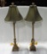 Pair Of Composition Gold Candlestick Style Table Lamps With Shades