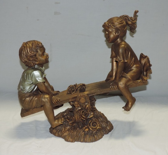 Vintage Composition Children On Teeter-Totter Statue
