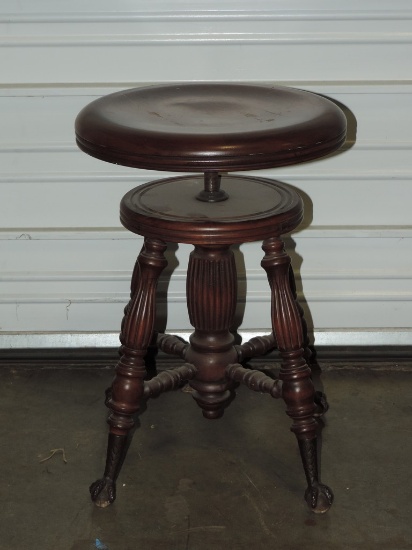 Antique Piano Stool With Glass & Brass Claw Feet
