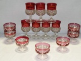 Lot Of Ruby Flashed Thumb Print Stemware