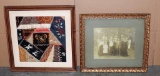 Antique Family Photo In Gold Gilt Frame & Framed Crazy Quilt Square