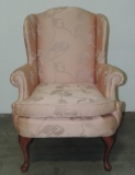 Peach Color Floral Printed Fabric Wing Chair