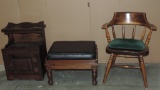 Pine End Table, Footstool & Pine Firehouse Armchair