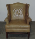 Brass Leather Wing Chair