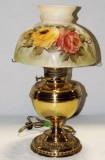 Brass Oil Lamp With Glass Shade Electrified