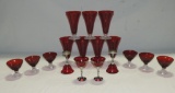 17 Pieces Of Ruby Glass Stemware