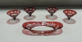 5-Pieces Ruby Cut To Clear Glassware
