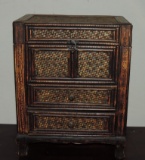 Wood & Rattan 2 Drawer Lift Lid Cabinet