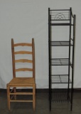 Ladder Back Chair With Black Metal Shelf