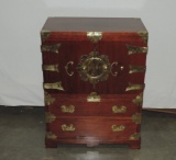 Rosewood Finish & Brass Oriental Cabinet