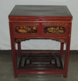 2 Drawer Red Lacquer Oriental Hand Decorated Table