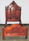 Rare Victorian Walnut & Burlwood Ornate Carved Childs Bed