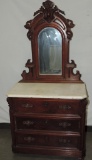 Fine Walnut Child's-Size Victorian Marble Top 3 Drawer Dresser With Mirror