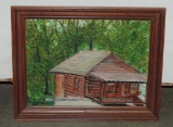 1978 Oil On Board Of Log Cabin