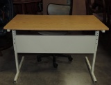 Metal Desk With Pine Natural Finish Top With Chair