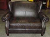 Brown Faux Leather Loveseat