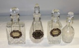 Lot Of 4 Lead Crystal Decanters With Silverplate Liqueur Tags