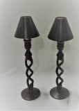 Lot Of 3 Twisted Wood Candle Lamps