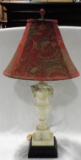 Carved Alabaster Lamp With Tapestry Cloth Shade