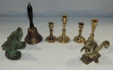 Baldwin Brass Candlesticks, School Bell, Metal Partridge Figures & More