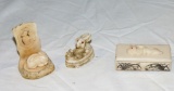 Lot Of 3 Bone Oriental Animals & Box