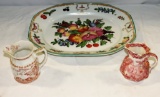 Mottahedeh Williamsburg Reproduction Platter & 2 Antique Creamers