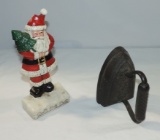 Cast-Iron Santa Doorstop & Sad Iron