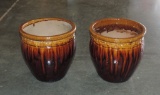 Pair Of Pottery Brown Drip Glaze Planters