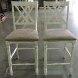 Pair Of Lattice Back Cream Painted Bar Chairs