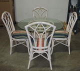 Cream Painted 5 Pc. Rattan Glass Dinette Set