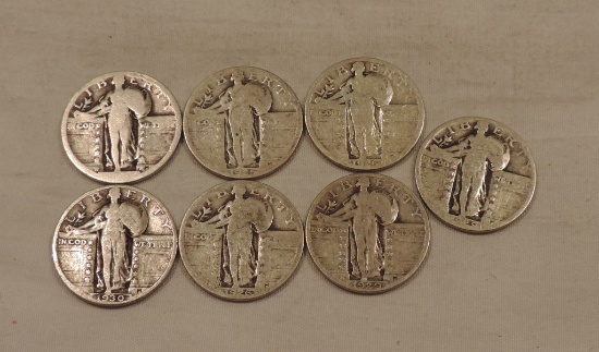 (7) Silver Standing Liberty Quarters