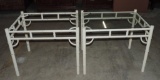 Pair Of Metal White Painted Glass Top End Tables