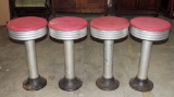 Set Of 4 1950's Round Pedestal Bar Stools