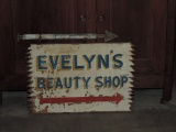 Great Hand-Painted Beauty Shop Wood Flange Sign On Metal Holder.