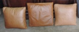 Lot Of 3 Light Brown Leather Throw Pillows