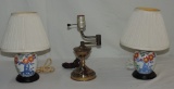 Pair Of Ceramic Lamps & Brass lamp