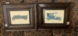 2 Color Antique Auto Prints In Oak Frames