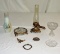 Electric Oil Type Lamp, Brass & Glass Ashtray, Cut Glass candy Dish