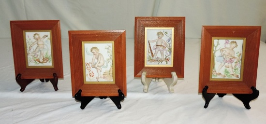 Set Of 4 Vintage Bisque Cherub Wall Plaques