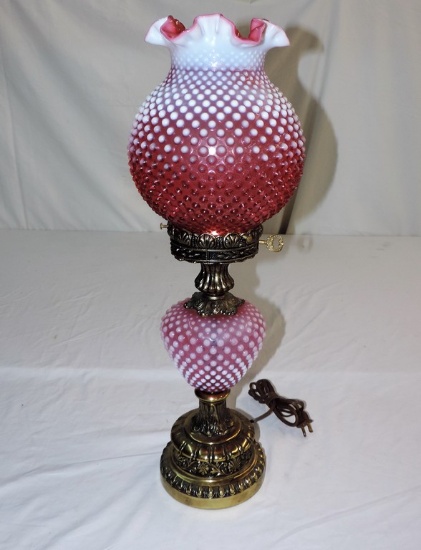 Cranberry Hobnail Gone With The Wind Electric Lamp