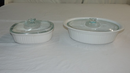 2 Corningware French White Covered Bake Dishes
