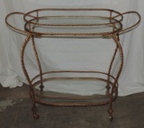 Gold Painted Rope Metal Tea Cart With Casters