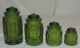 Set Of 4 Vintage Green Canisters With Lids