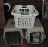 2 Plastic Cat Carriers & Laundry Basket