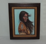 Oil On Board Of Native American Woman