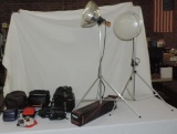Lot of Vintage Camera's, Lights, and Tripod