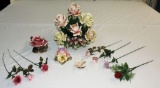 Porcelain Flower Basket And Candleholders Lot