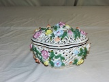 Porcelain Floral Decorated Covered Reticulated Dish