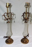 Pair Of Gold Metal & Crystal Table Lamps